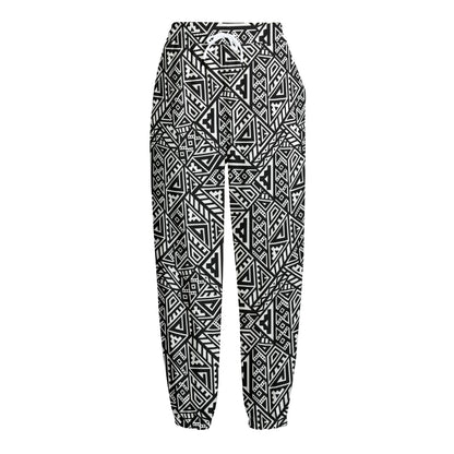 Black And White African Inspired Print Fleece Lined Knit Pants