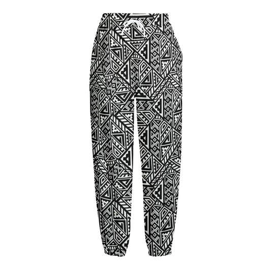 Black And White African Inspired Print Fleece Lined Knit Pants