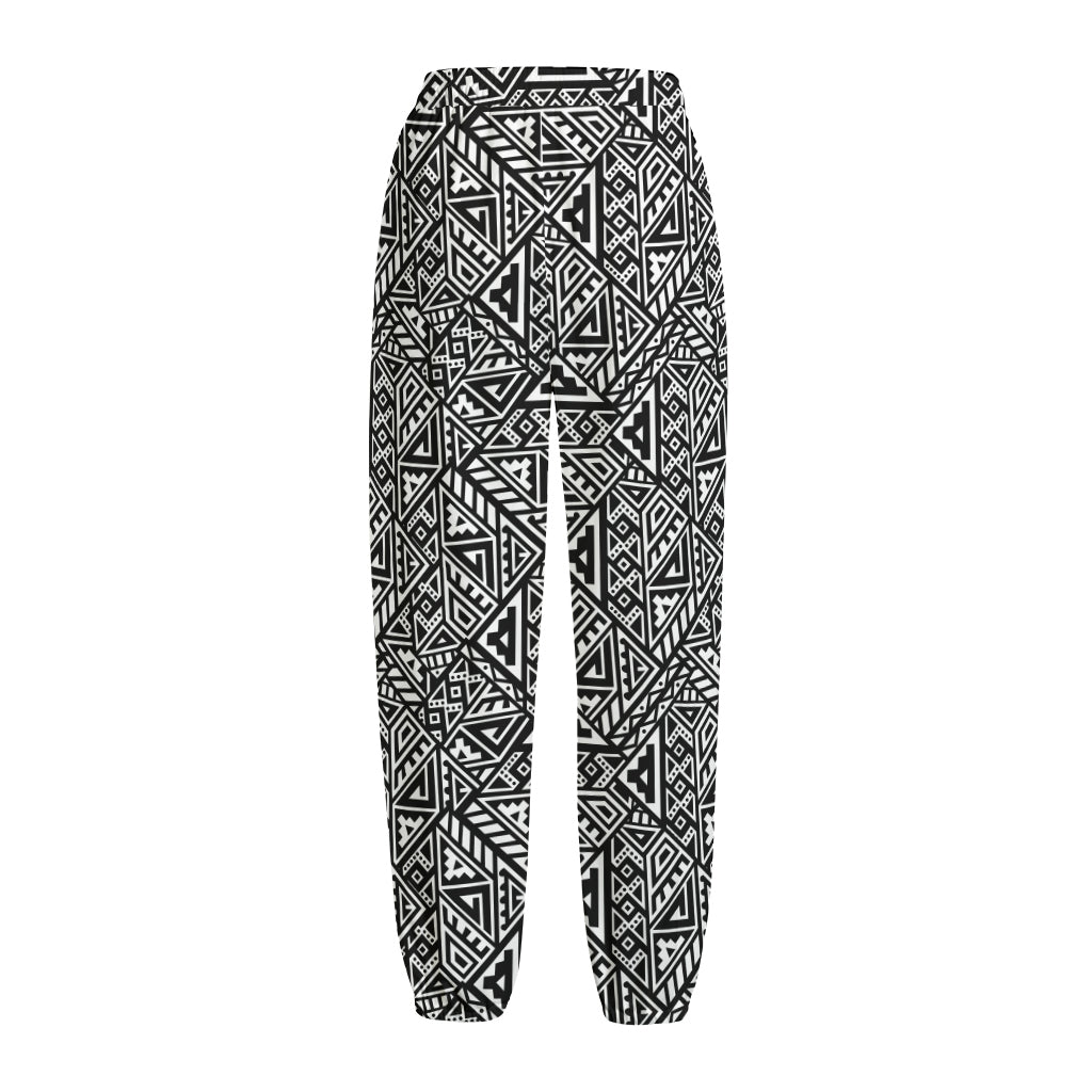 Black And White African Inspired Print Fleece Lined Knit Pants