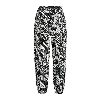 Black And White African Inspired Print Fleece Lined Knit Pants