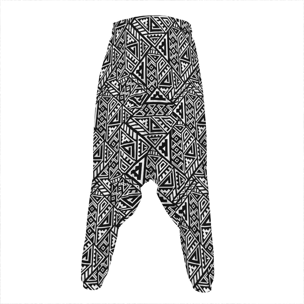 Black And White African Inspired Print Hammer Pants