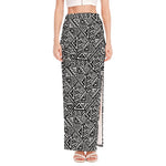 Black And White African Inspired Print High Slit Maxi Skirt