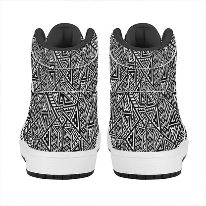Black And White African Inspired Print High Top Leather Sneakers