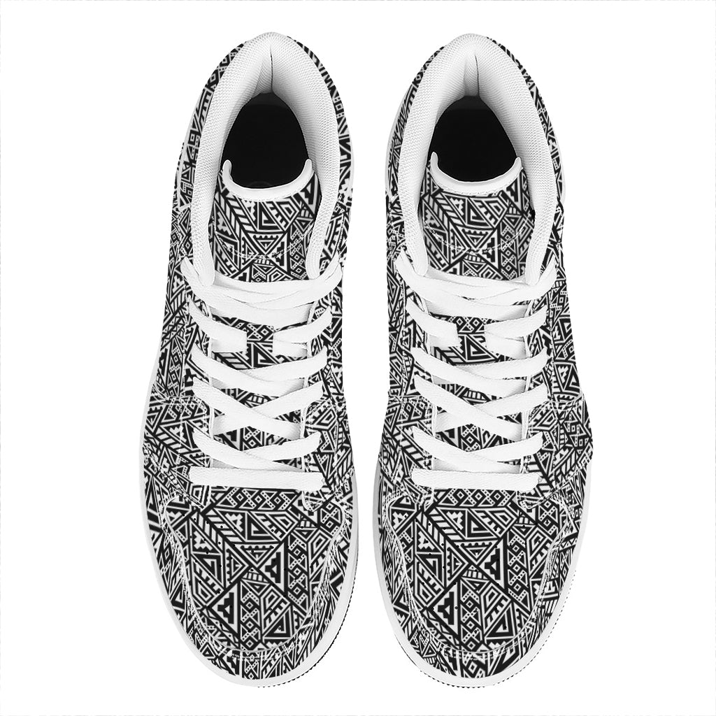 Black And White African Inspired Print High Top Leather Sneakers