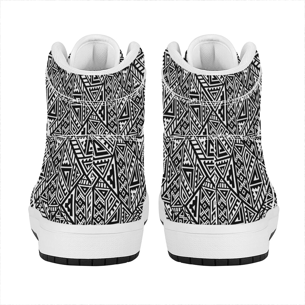 Black And White African Inspired Print High Top Leather Sneakers