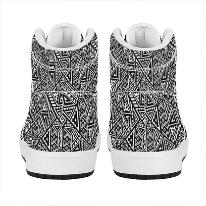 Black And White African Inspired Print High Top Leather Sneakers