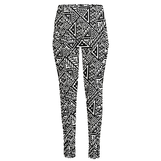 Black And White African Inspired Print High-Waisted Pocket Leggings