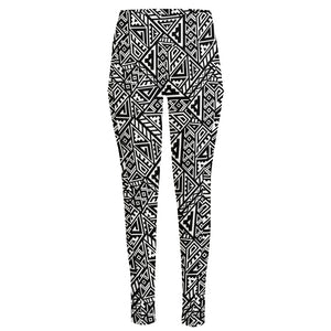 Black And White African Inspired Print High-Waisted Pocket Leggings