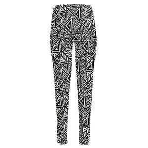 Black And White African Inspired Print High-Waisted Pocket Leggings