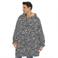 Black And White African Inspired Print Hoodie Blanket