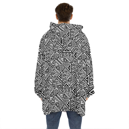 Black And White African Inspired Print Hoodie Blanket
