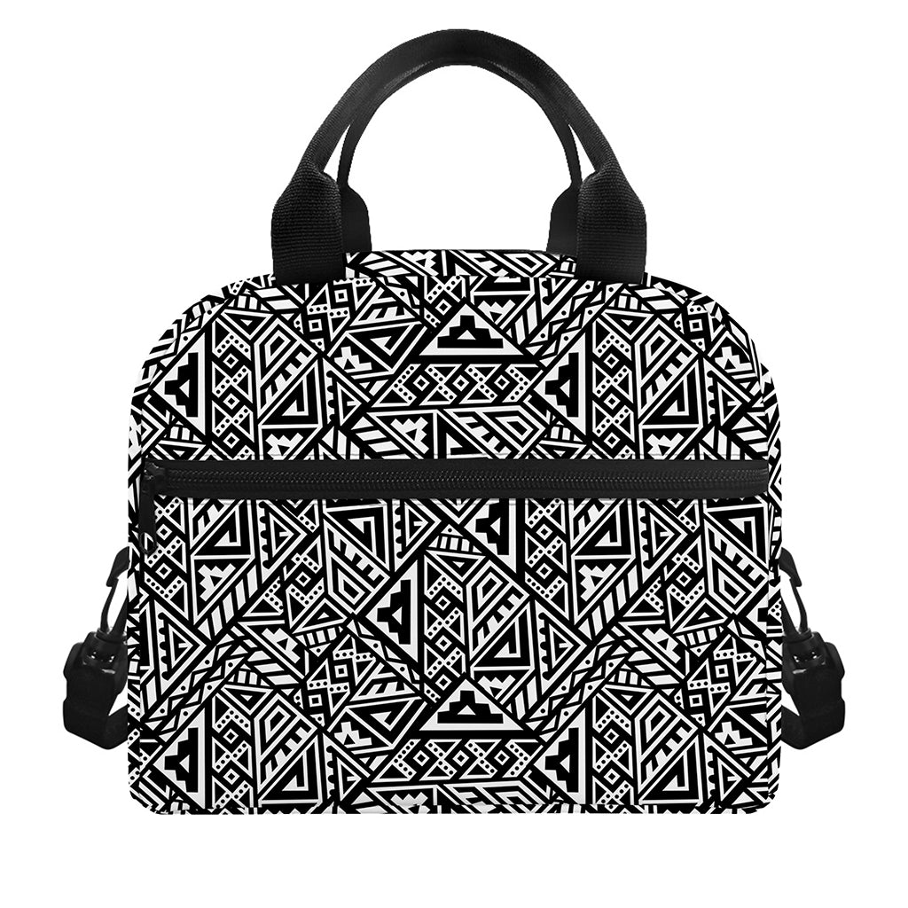 Black And White African Inspired Print Insulated Lunch Bag