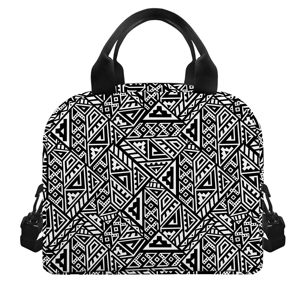 Black And White African Inspired Print Insulated Lunch Bag