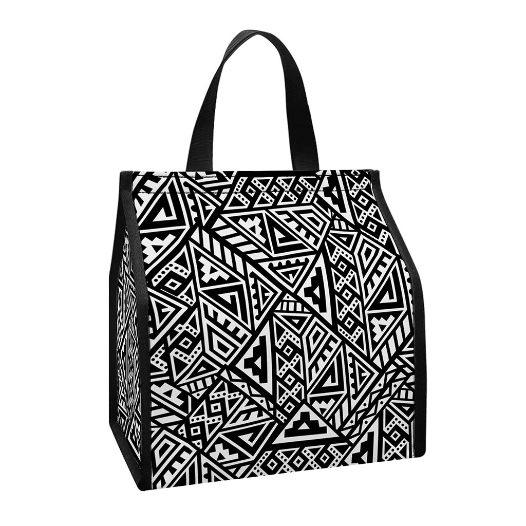 Black And White African Inspired Print Insulated Lunch Tote