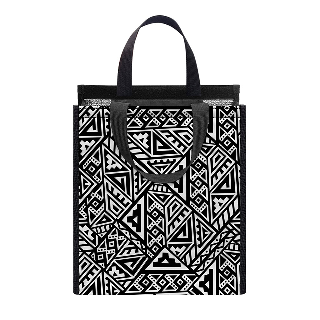 Black And White African Inspired Print Insulated Lunch Tote