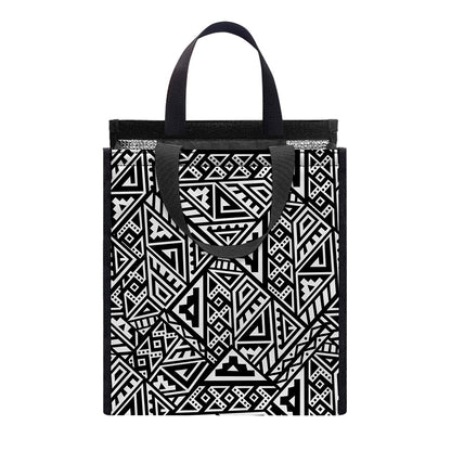 Black And White African Inspired Print Insulated Lunch Tote