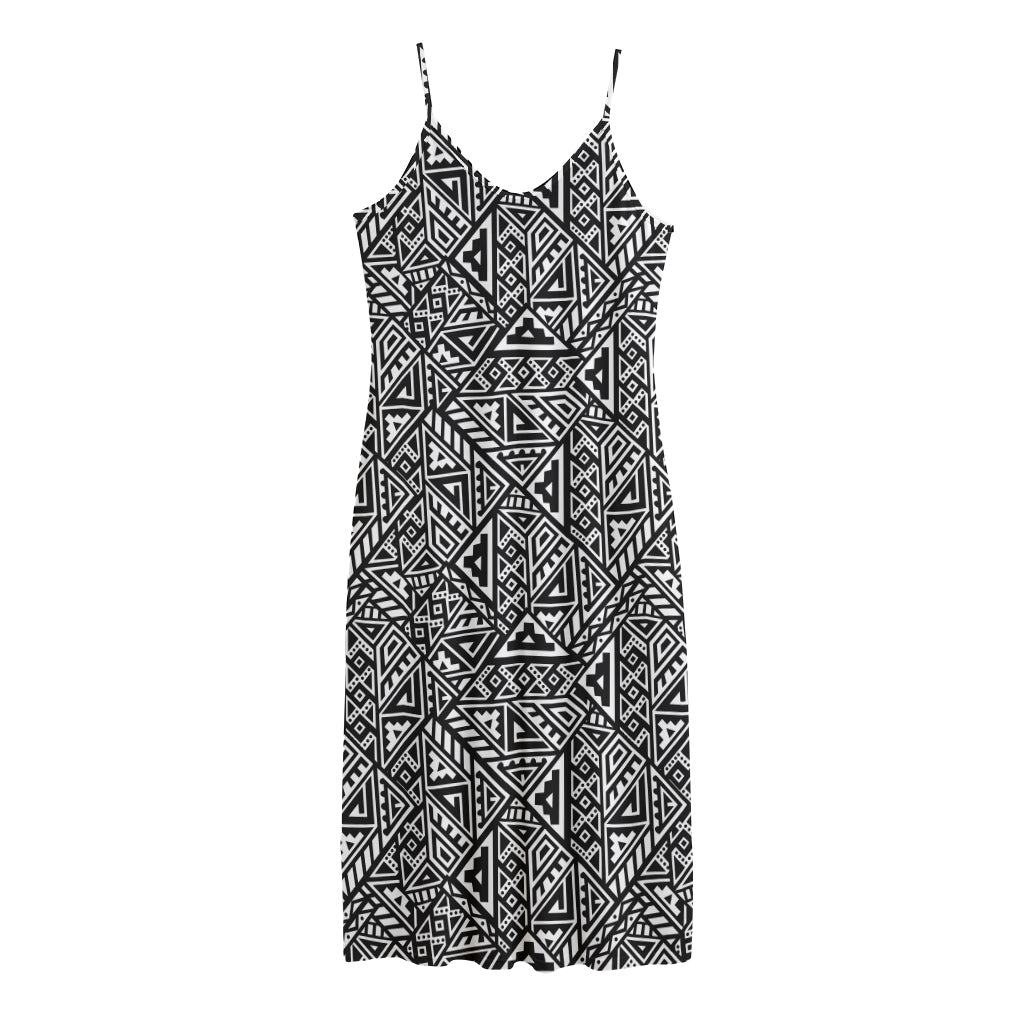 Black And White African Inspired Print Jersey Midi Cami Dress