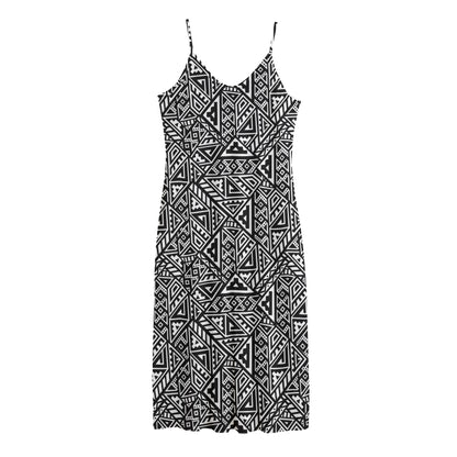 Black And White African Inspired Print Jersey Midi Cami Dress