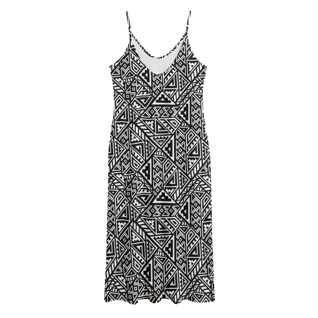 Black And White African Inspired Print Jersey Midi Cami Dress