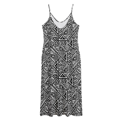 Black And White African Inspired Print Jersey Midi Cami Dress