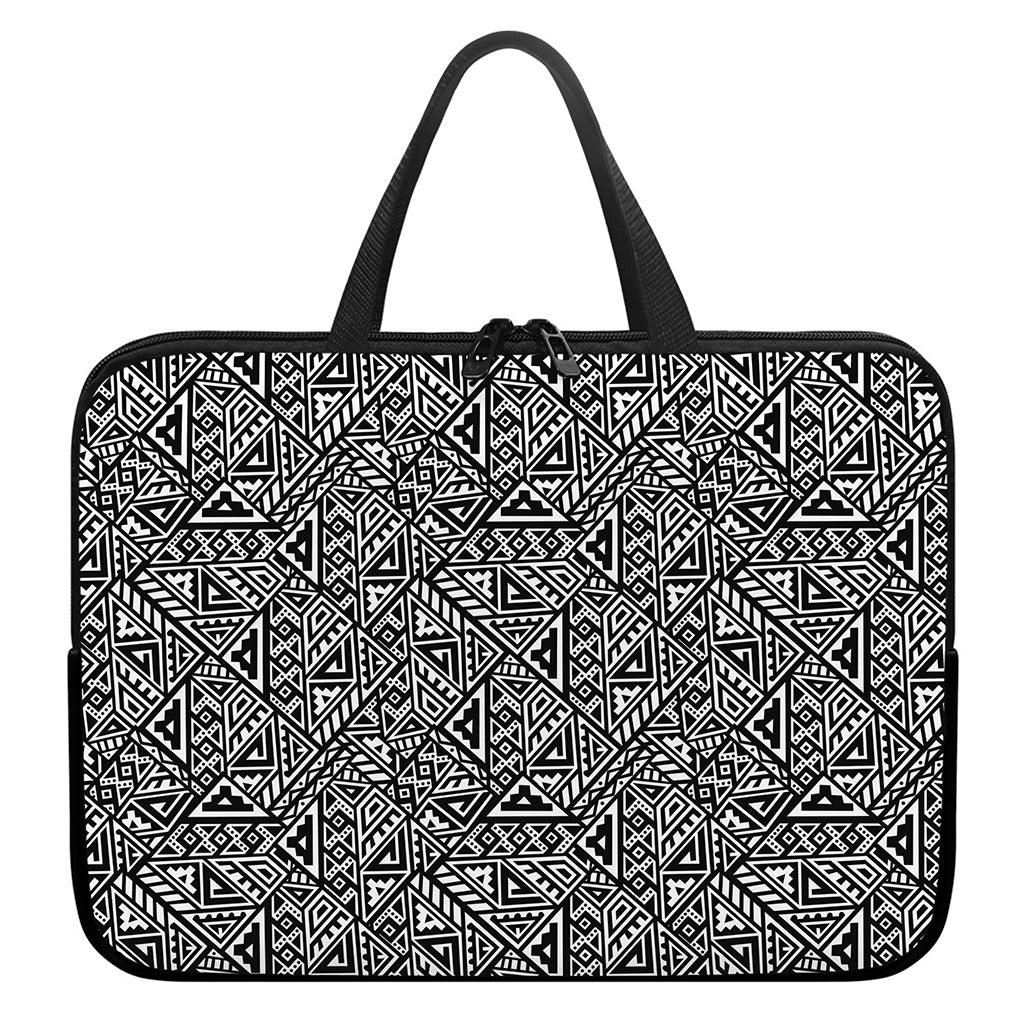 Black And White African Inspired Print Laptop Sleeve With Handle