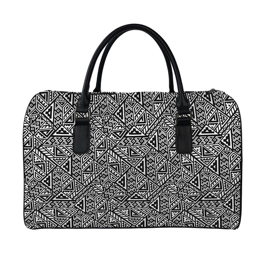 Black And White African Inspired Print Leather Duffle Bag