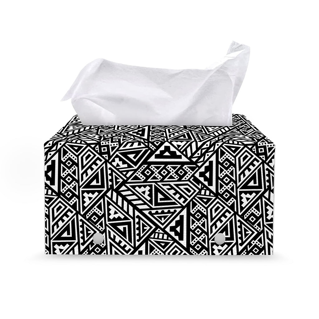 Black And White African Inspired Print Leather Tissue Box Cover