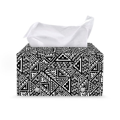 Black And White African Inspired Print Leather Tissue Box Cover