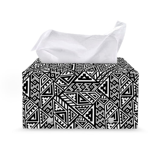Black And White African Inspired Print Leather Tissue Box Cover