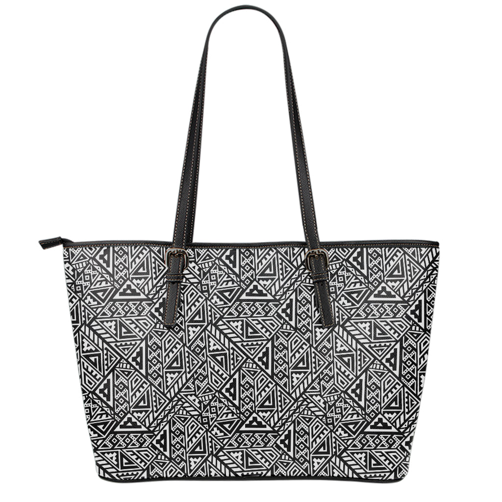 Black And White African Inspired Print Leather Tote Bag