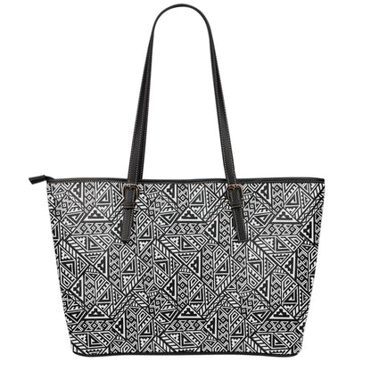 Black And White African Inspired Print Leather Tote Bag