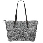 Black And White African Inspired Print Leather Tote Bag