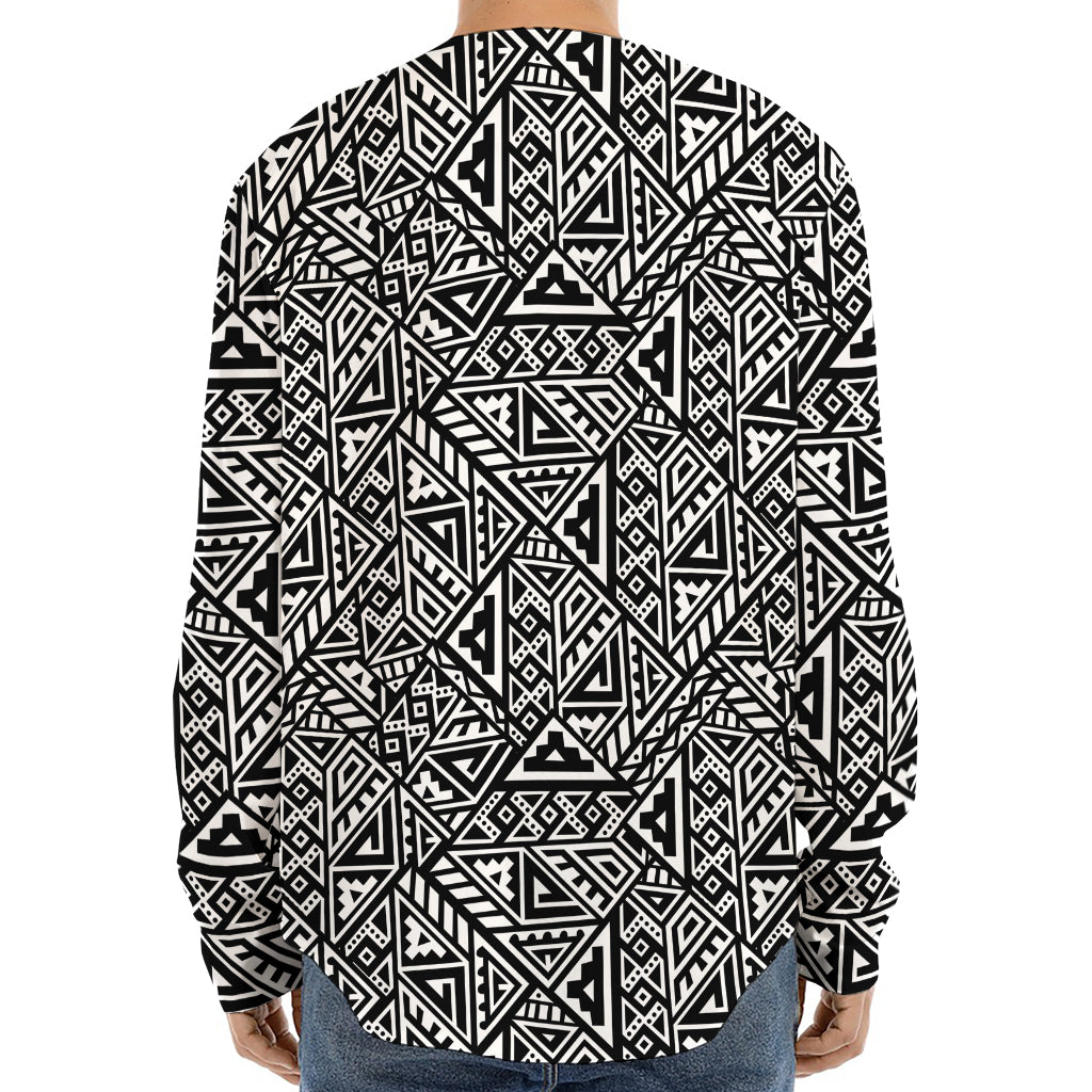 Black And White African Inspired Print Long Sleeve Baseball Jersey