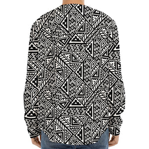 Black And White African Inspired Print Long Sleeve Baseball Jersey