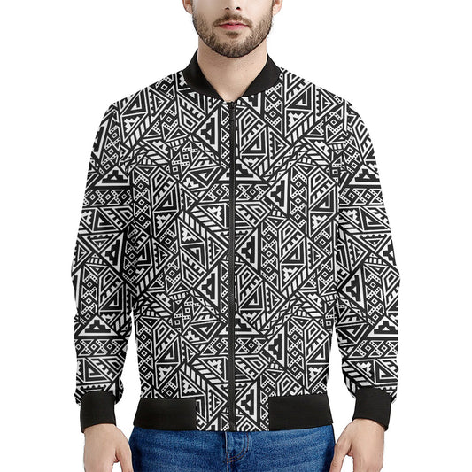 Black And White African Inspired Print Men's Bomber Jacket