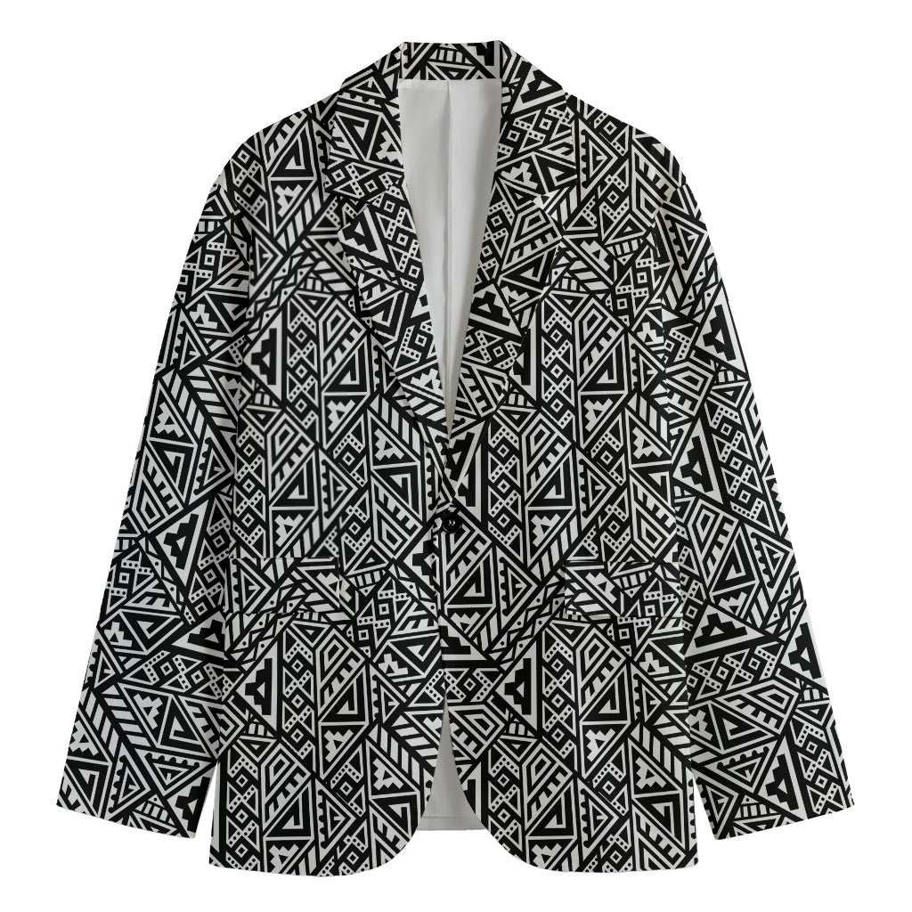 Black And White African Inspired Print Men's Cotton Blazer
