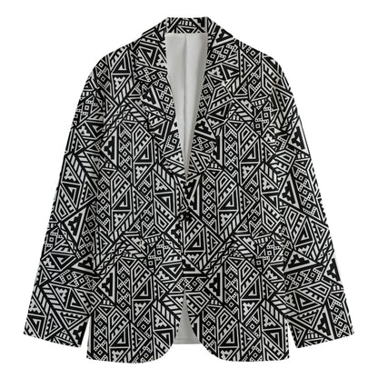Black And White African Inspired Print Men's Cotton Blazer