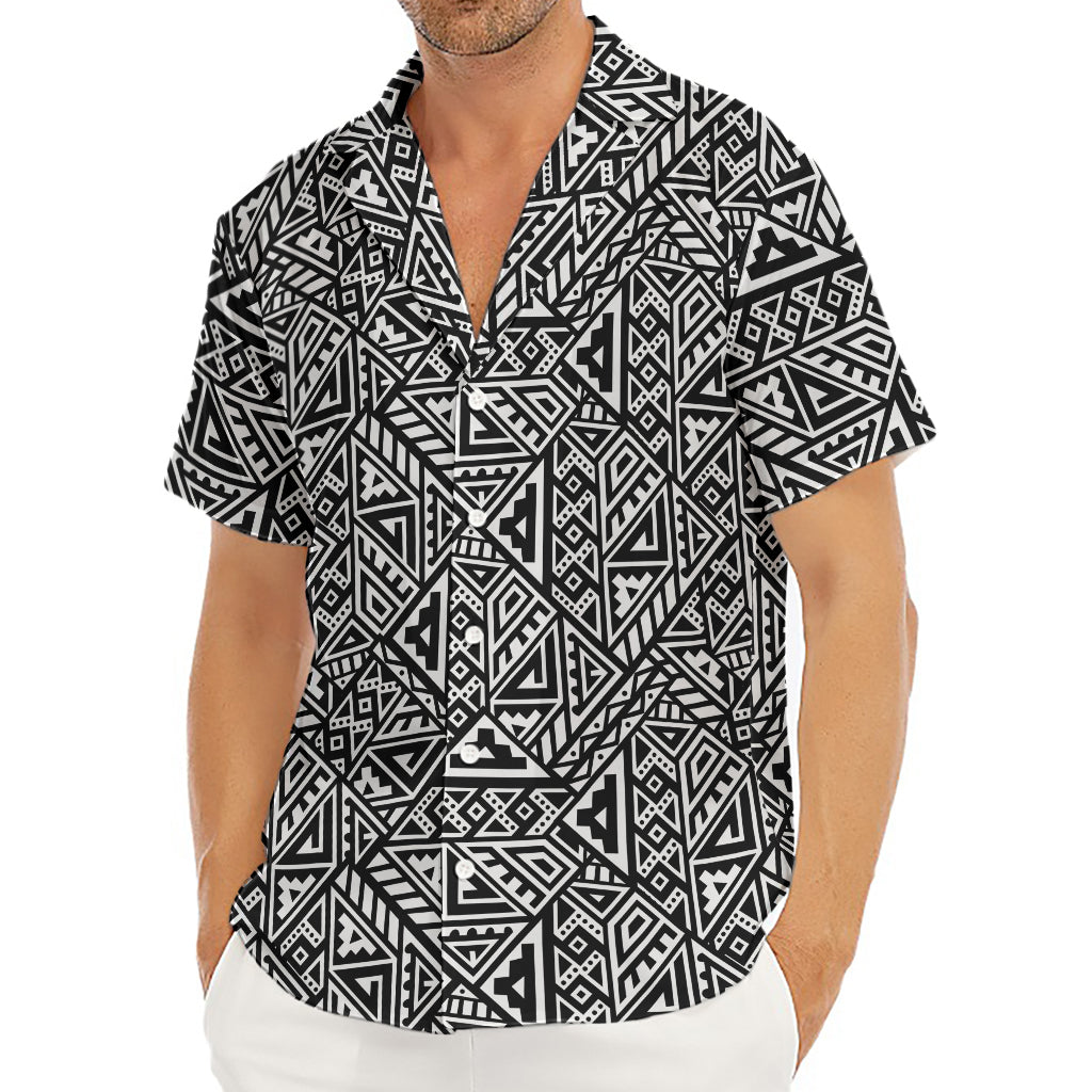Black And White African Inspired Print Men's Deep V-Neck Shirt