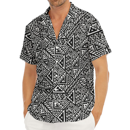 Black And White African Inspired Print Men's Deep V-Neck Shirt
