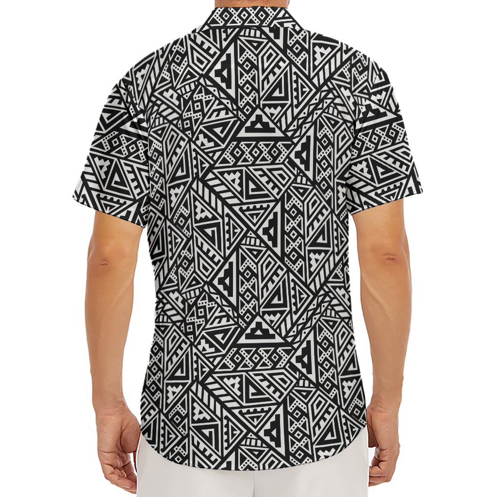 Black And White African Inspired Print Men's Deep V-Neck Shirt