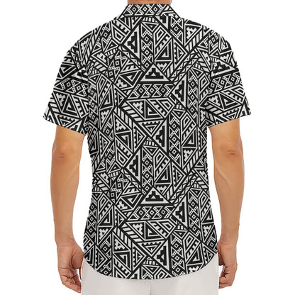 Black And White African Inspired Print Men's Deep V-Neck Shirt