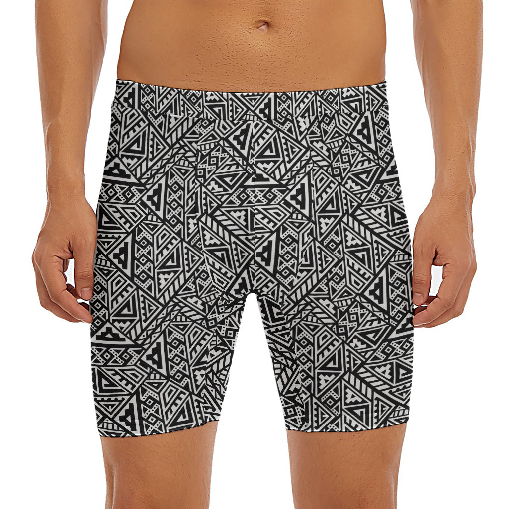 Black And White African Inspired Print Men's Long Boxer Briefs