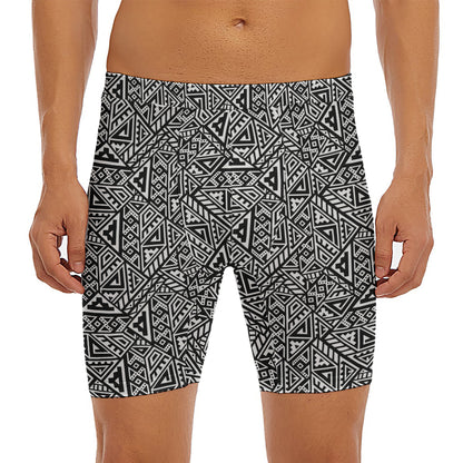 Black And White African Inspired Print Men's Long Boxer Briefs
