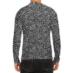 Black And White African Inspired Print Men's Long Sleeve Rash Guard