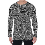 Black And White African Inspired Print Men's Long Sleeve T-Shirt
