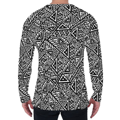 Black And White African Inspired Print Men's Long Sleeve T-Shirt