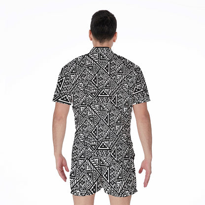 Black And White African Inspired Print Men's Rompers