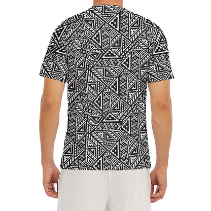 Black And White African Inspired Print Men's Short Sleeve Rash Guard