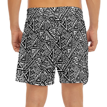 Black And White African Inspired Print Men's Split Running Shorts