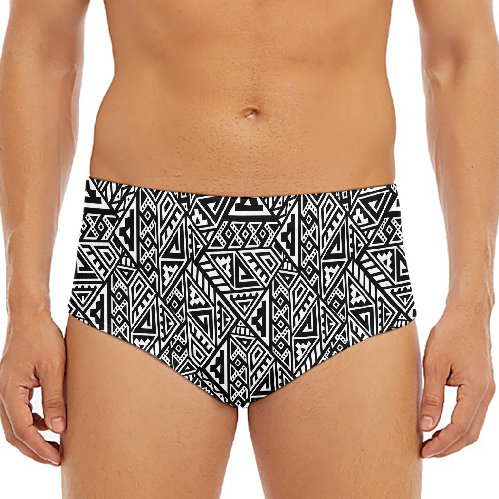 Black And White African Inspired Print Men's Triangle Swim Briefs